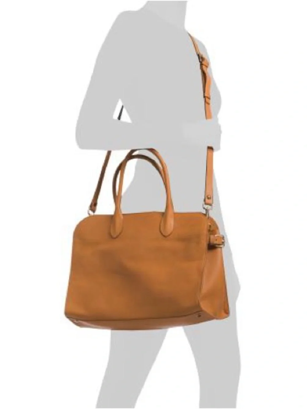 Structured Tan Leather Satchel with Adjustable Strap